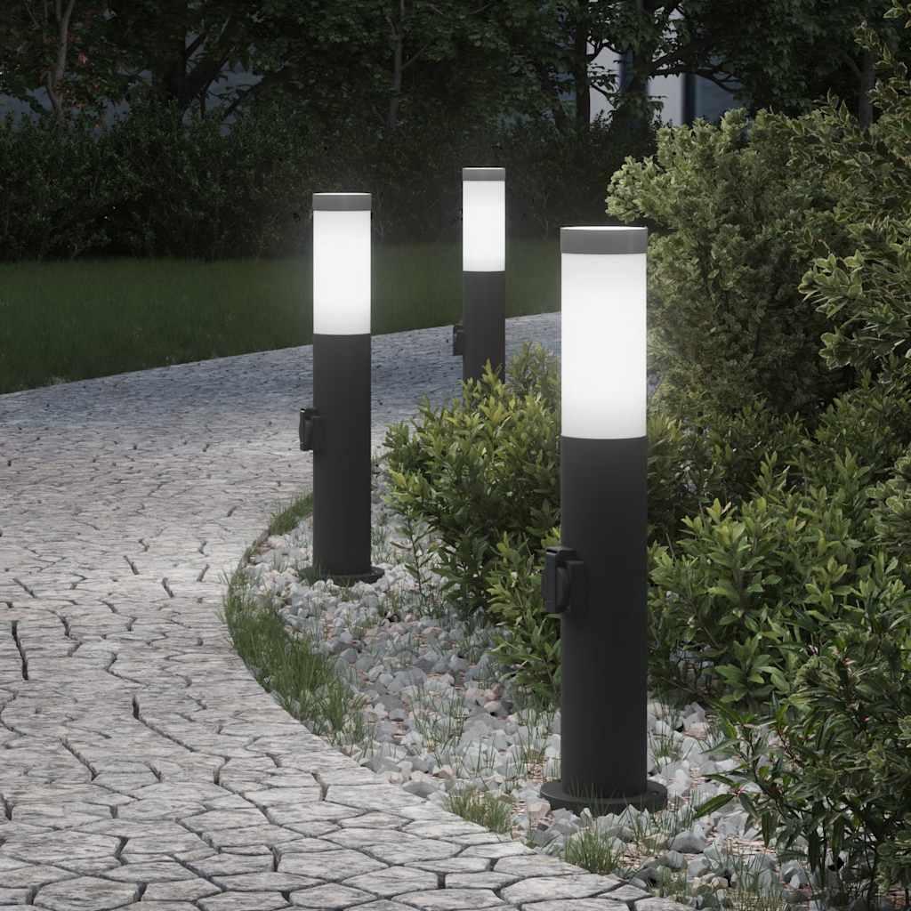 Pullertlamper med stikkontakt 3 stk. 50 cm i rustfrit stål IP44