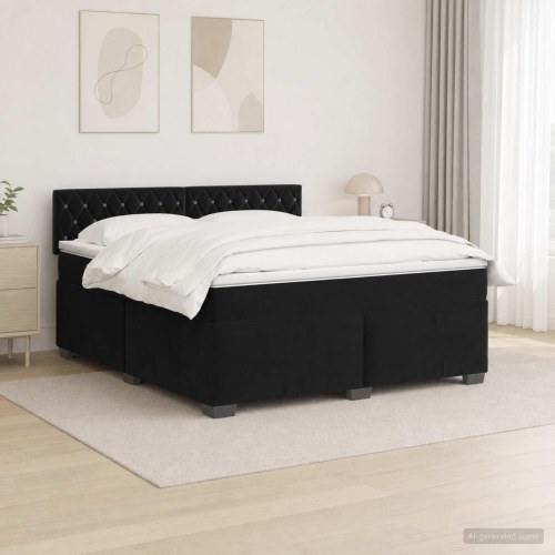 Kontinentalseng med madras og LED sort 180 x 200 cm i velour