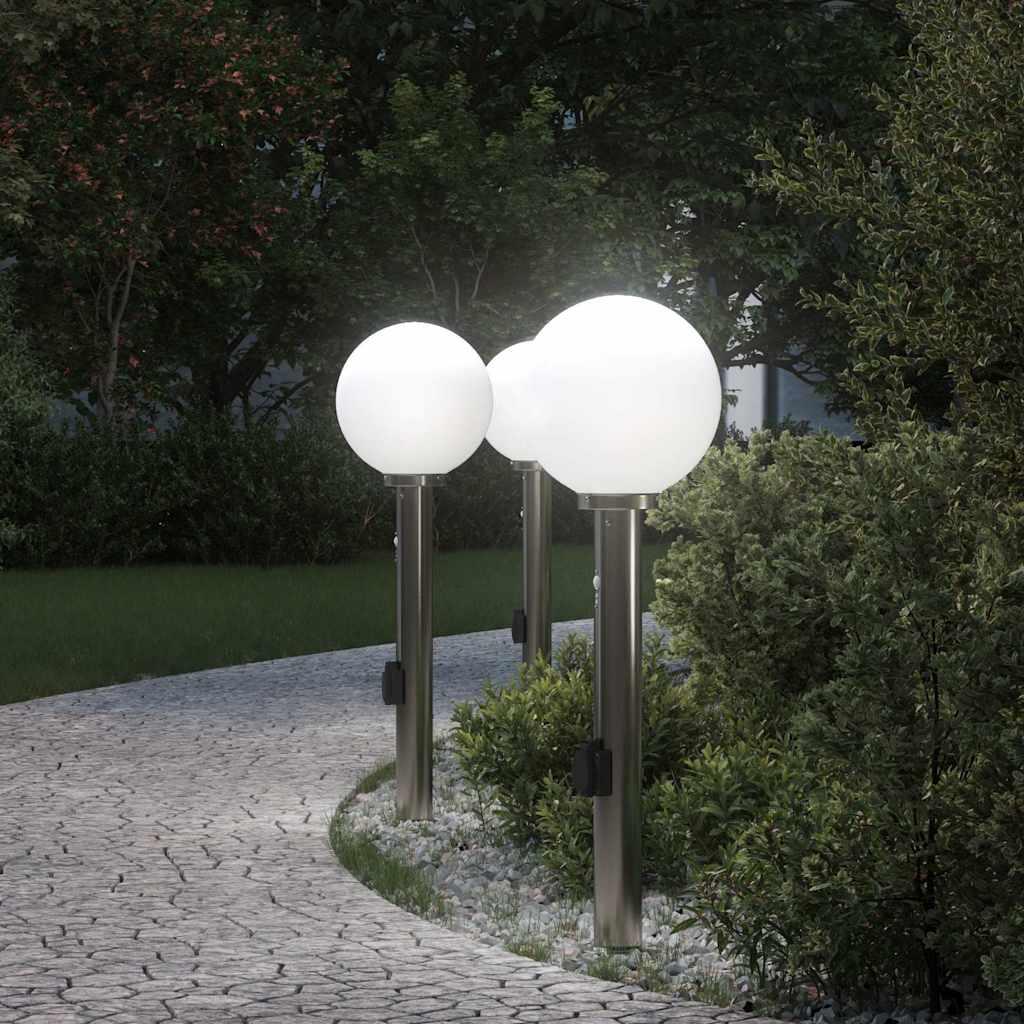 Pullertlamper med sensor og stikkontakt 3 stk. 80 cm rustfrit stål IP44
