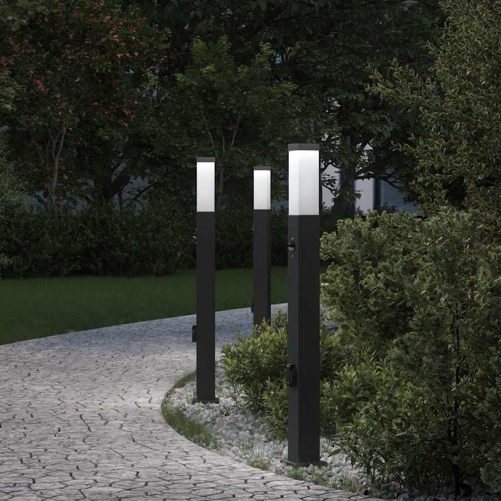 Pullertlamper med sensor og stikkontakt 3 stk. 80 cm sort IP44
