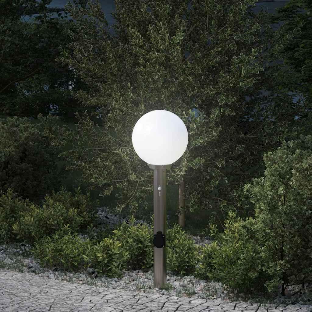 Pullertlampe med sensor og stikkontakt 80 cm i rustfrit stål IP44