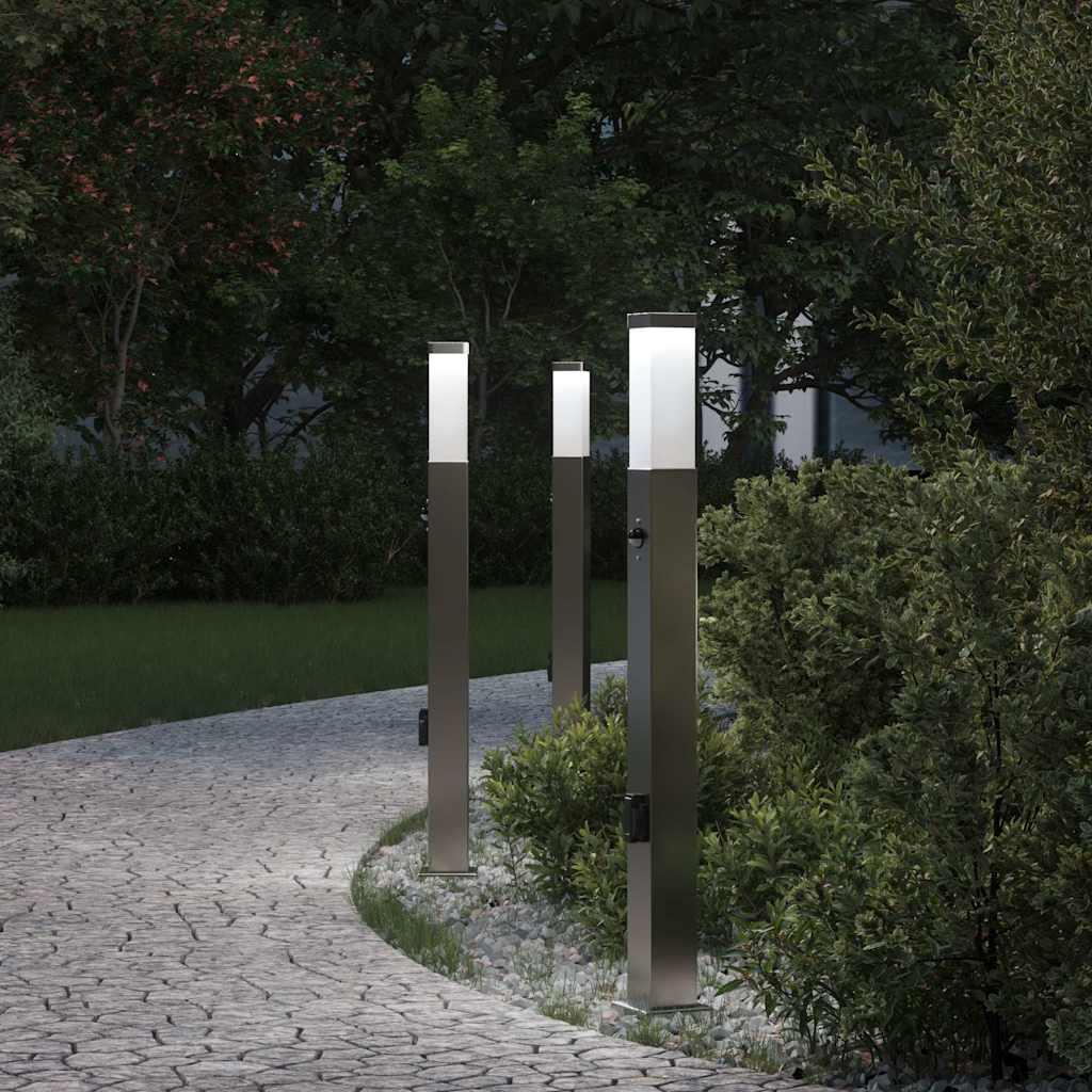Pullertlamper med sensor og stikkontakt 3 stk. 80 cm rustfrit stål IP44