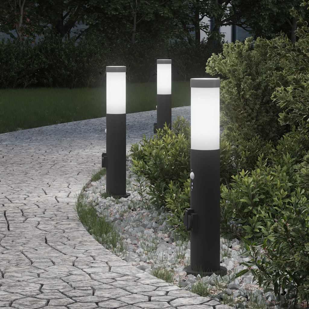 Pullertlamper med sensor og stikkontakt 3 stk. 50 cm rustfrit stål IP44