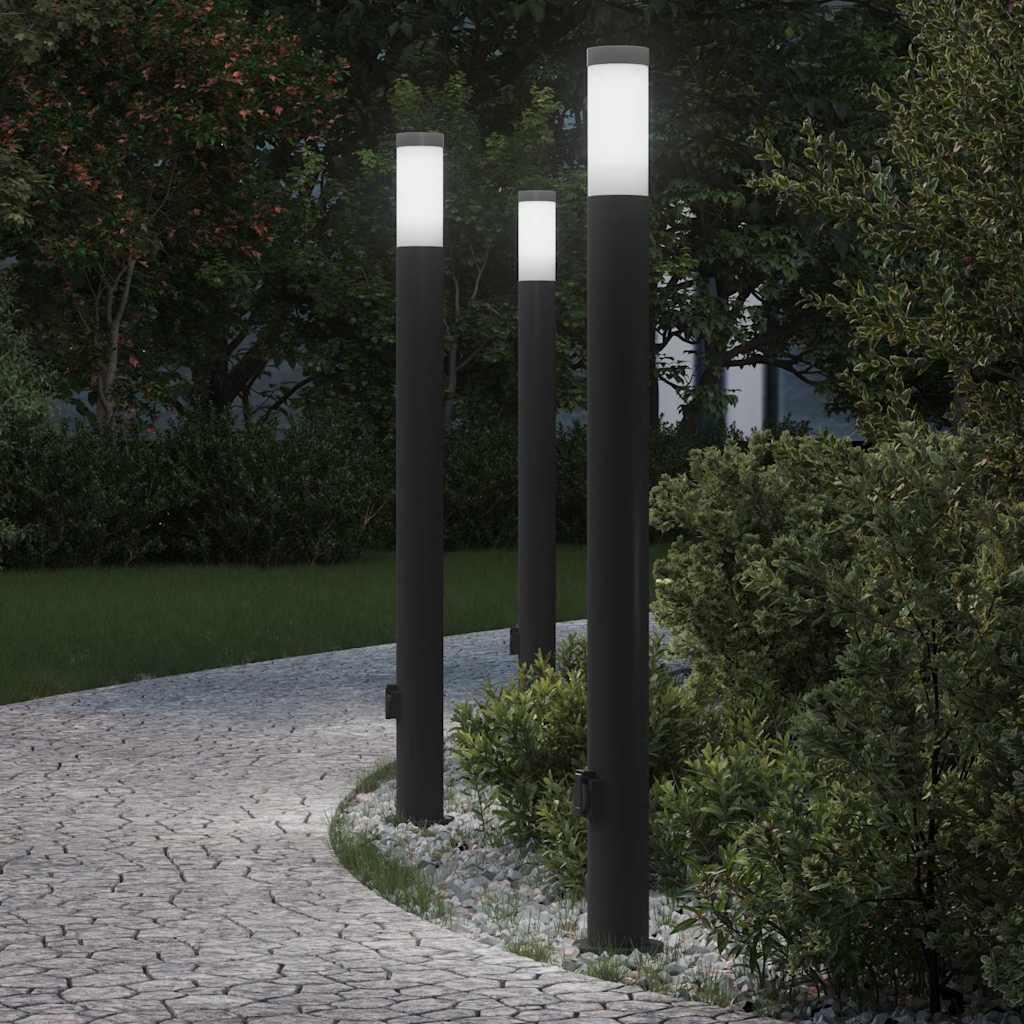 Pullertlamper med stikkontakt 3 stk. 110 cm rustfrit stål IP44 sort
