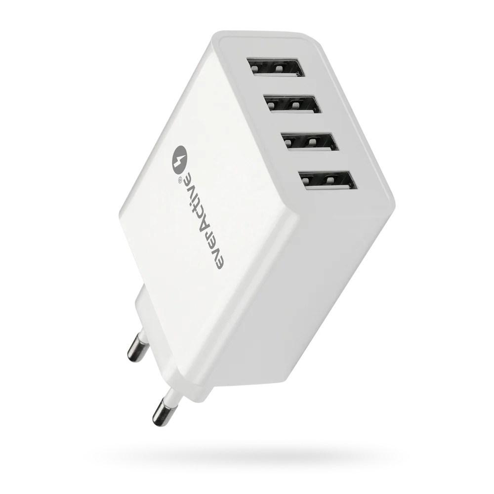 everActive SC-400 USB-oplader med 4 x USB-A 5 A 25 W - hvid