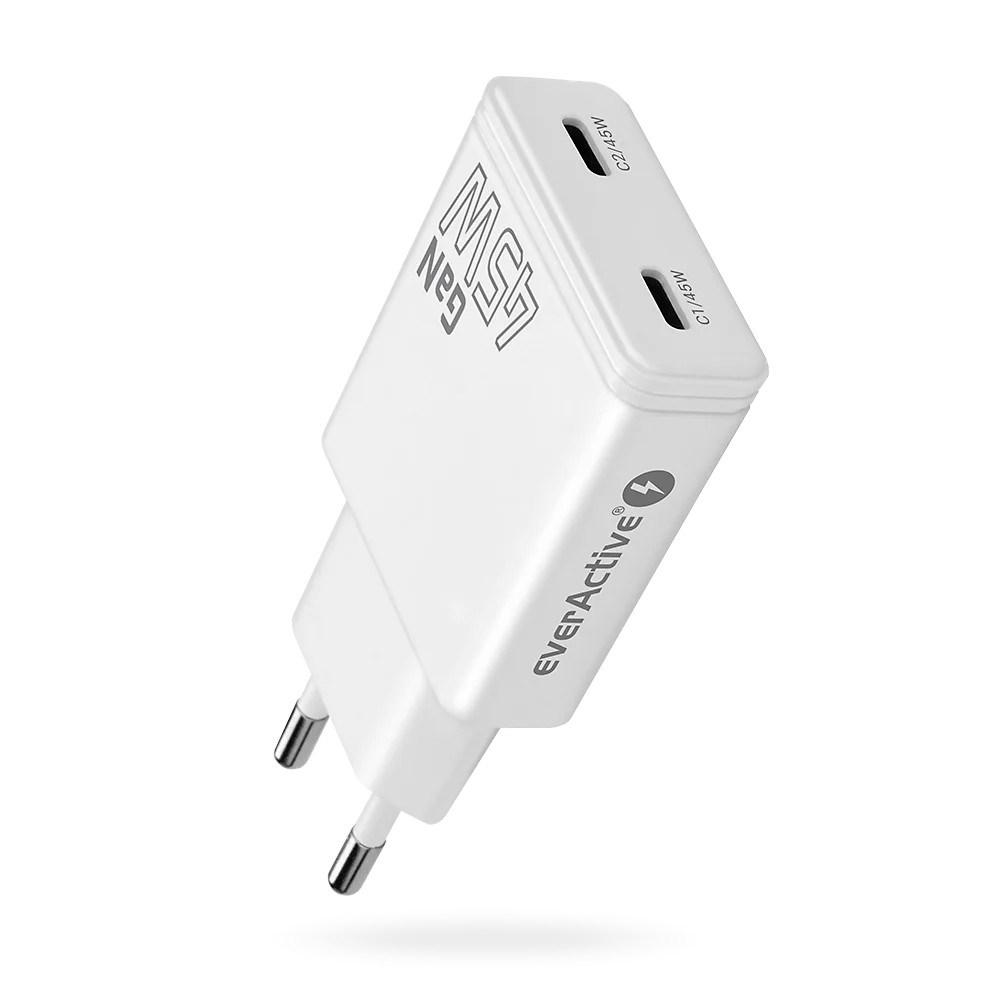 everActive GaN oplader med 2 x USB-C 45 W PD - hvid