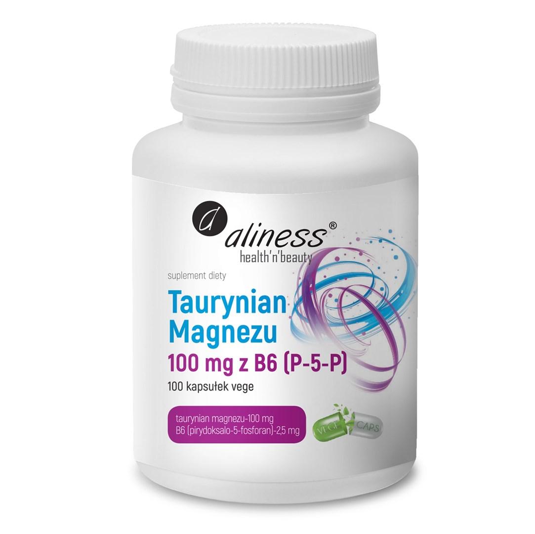 Aliness Magnesiumtaurat 100 mg med B6 P-5-P - kosttilskud, 100 kapsler