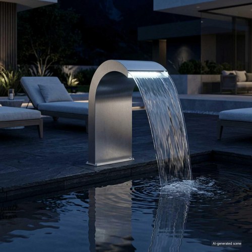 Poolvandfald med LED i rustfrit stål 304 45 x 32 x 65 cm sølv