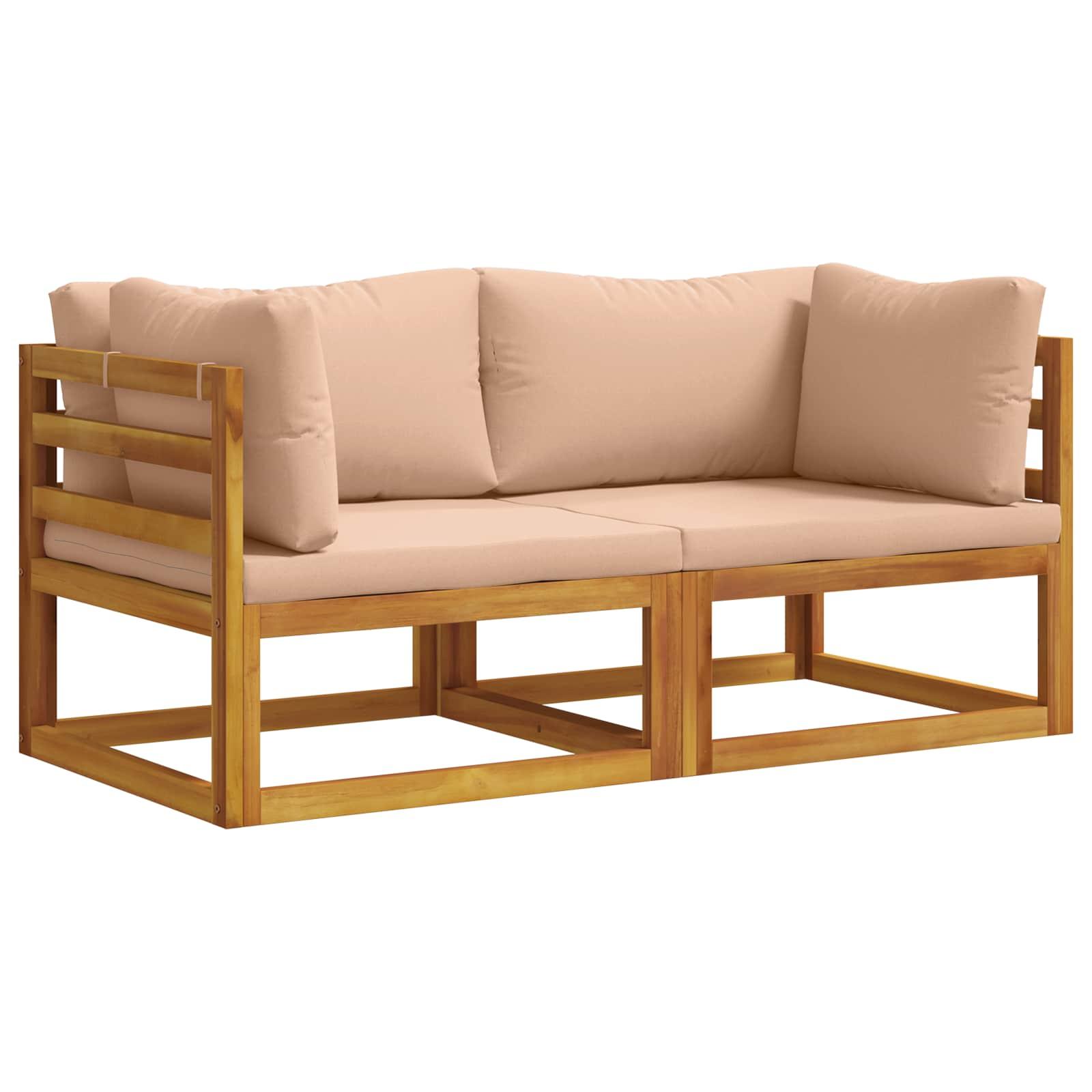 Sektionelt hjørnesofa loungesæt til haven i akacietræ med beige puder, 2 stk.