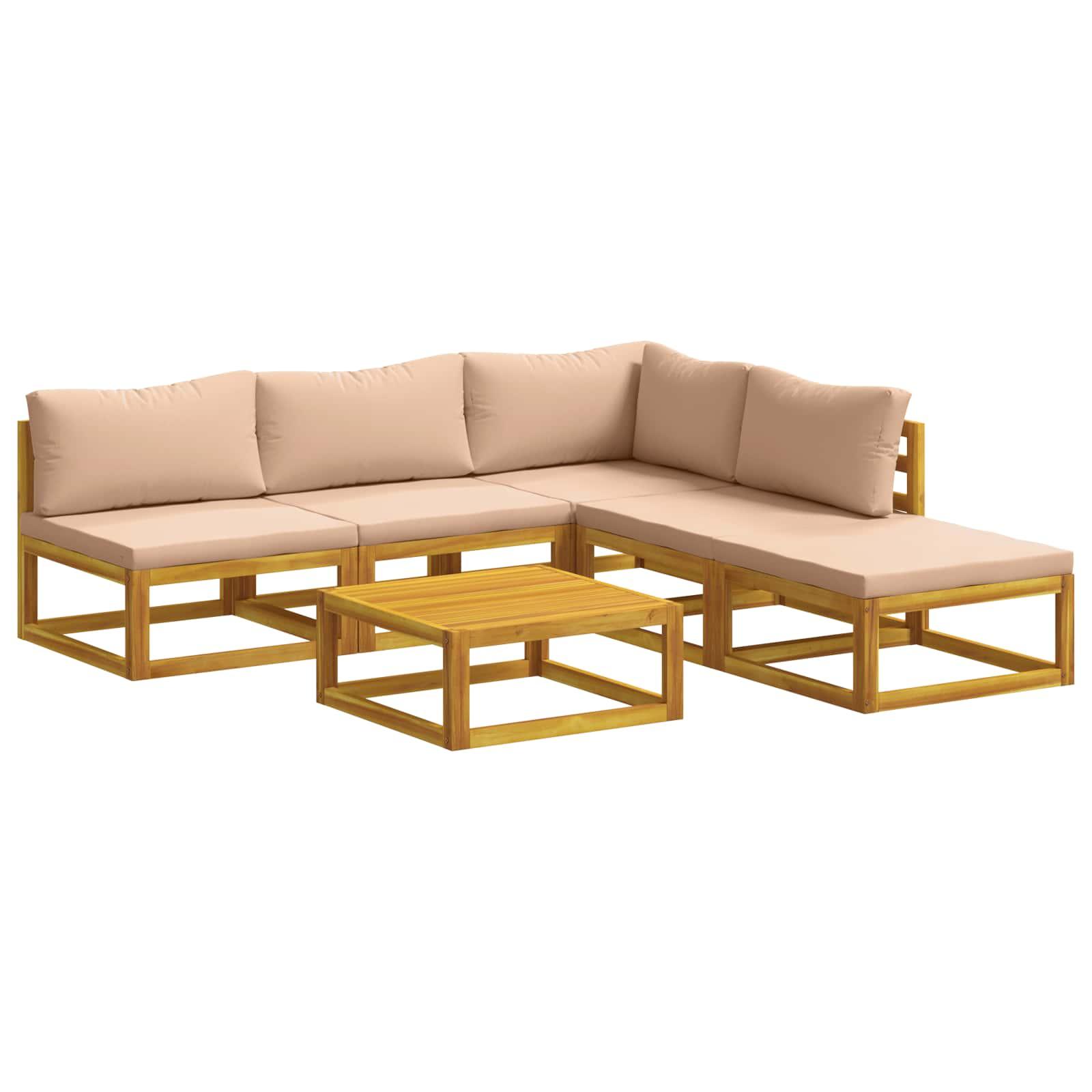 Sofa sæt 6 stk. i massivt akacietræ naturfarvet med beige hynder