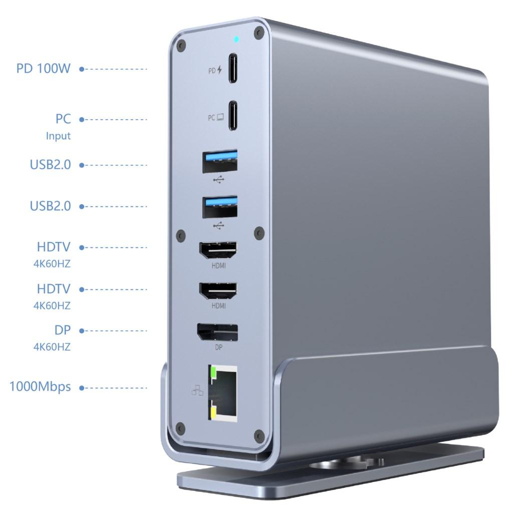 Gembird A-CF-COMBO15-01 15-i-1 USB-C multiport-adapter med HDMI, DisplayPort og LAN - grå