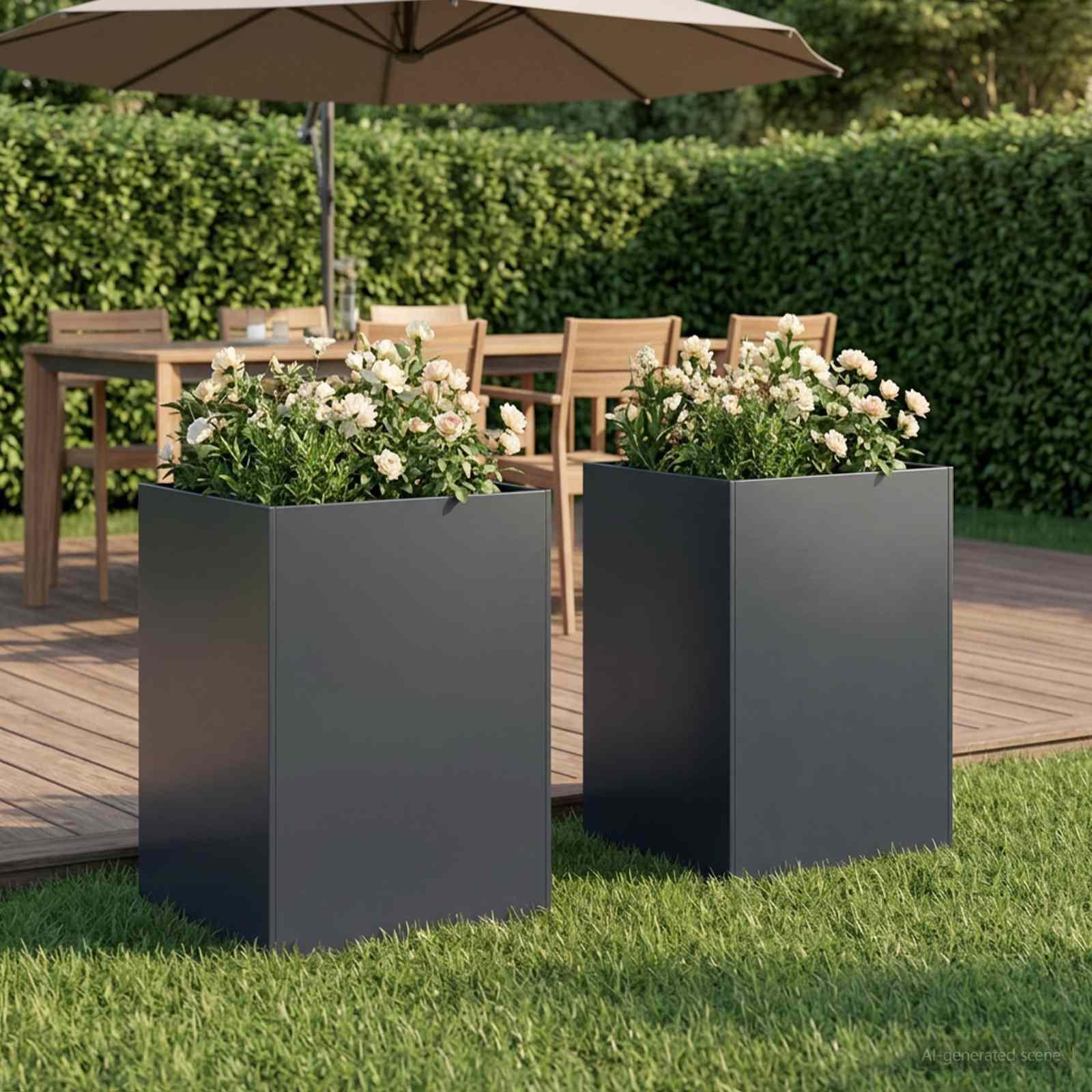 Blomsterkrukke 2 stk. antracit 50 x 50 x 75 cm