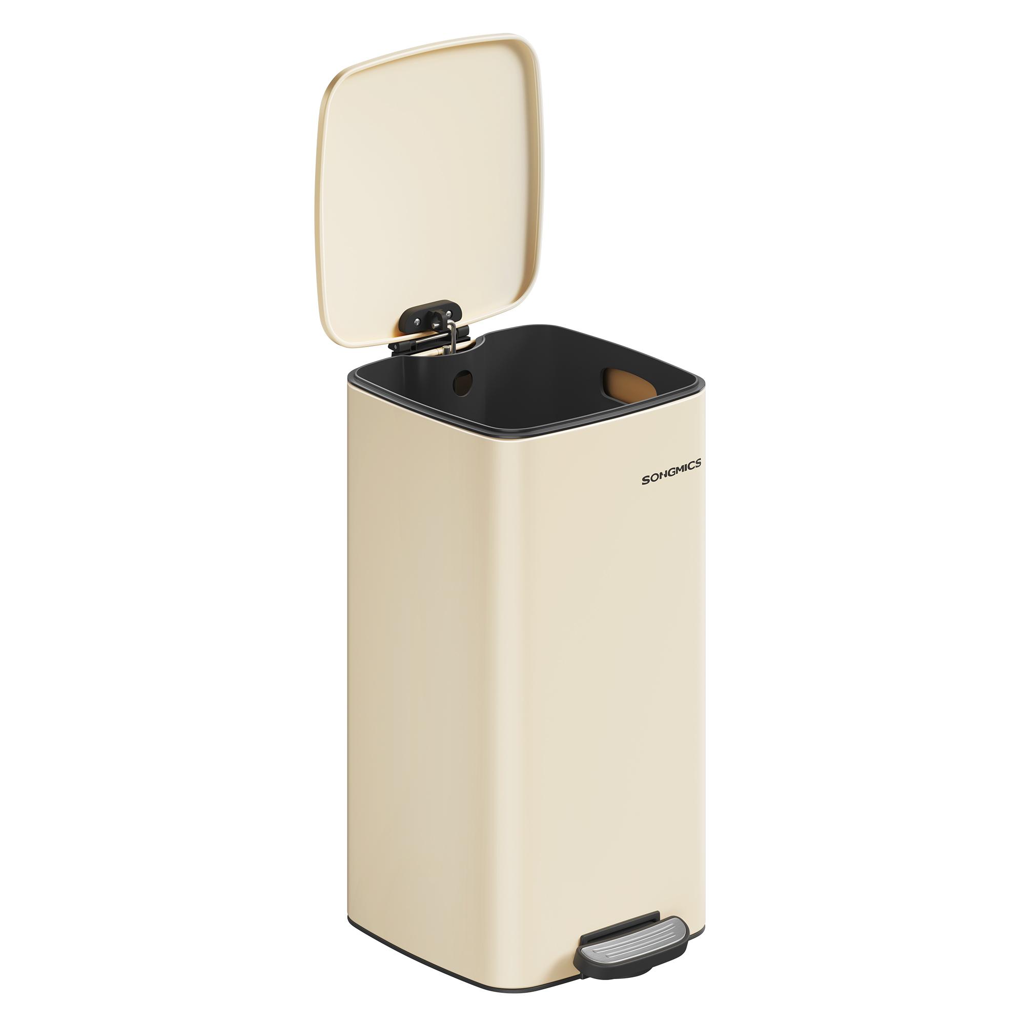 Køkken-skraldespand 30 l med pedal og soft close - sandbeige, rustfri stål, inderspand (LTB593A02)