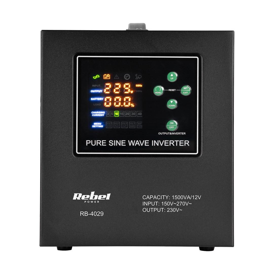 Rebel POWER-1500-LFP4 nødstrømforsyning med ren sinus inverter 12 V, 230 V, 1 500 VA/1 050 W