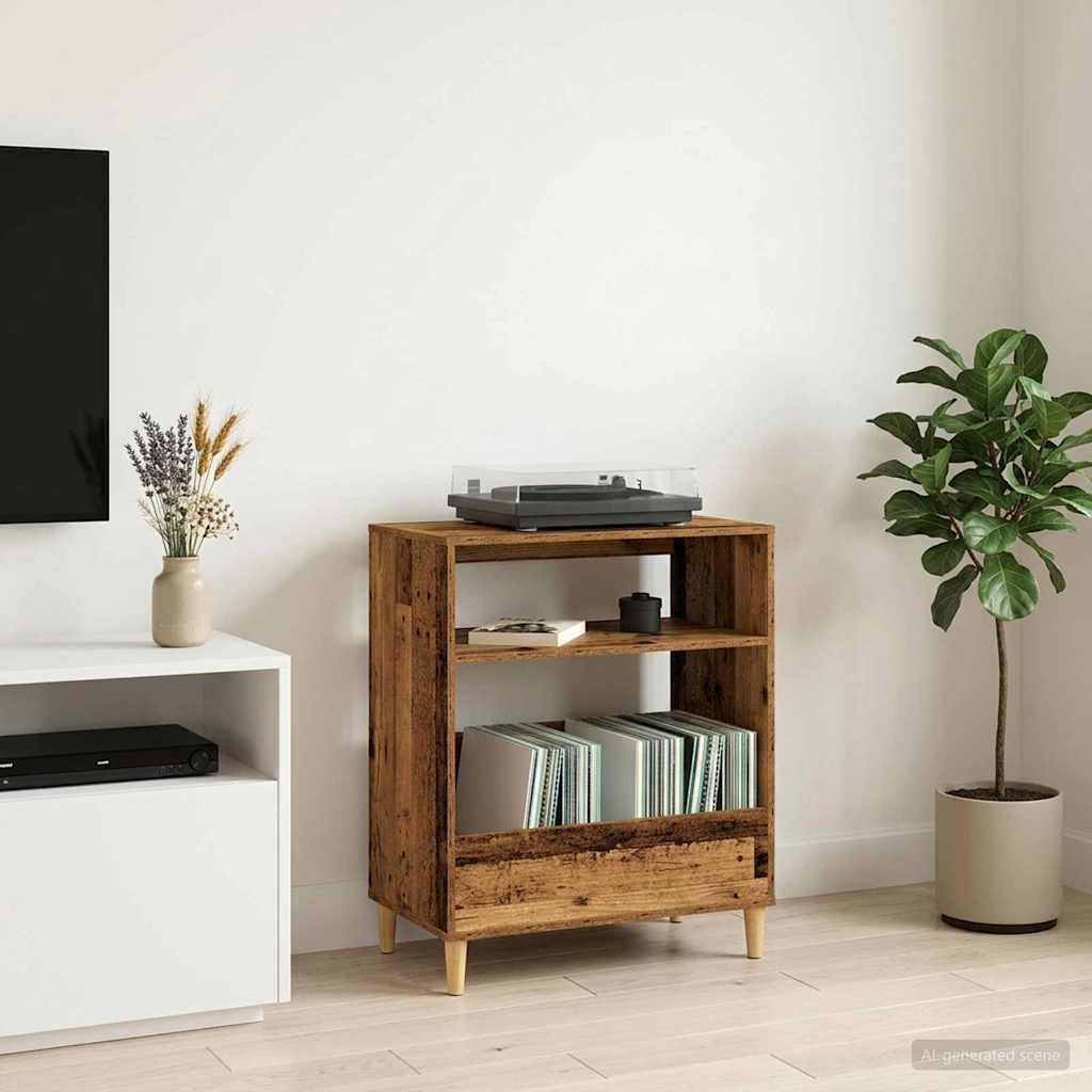 vidaXL Pladespillerstand Egetræ 71 x 39,5 x 83 cm Konstrueret træ