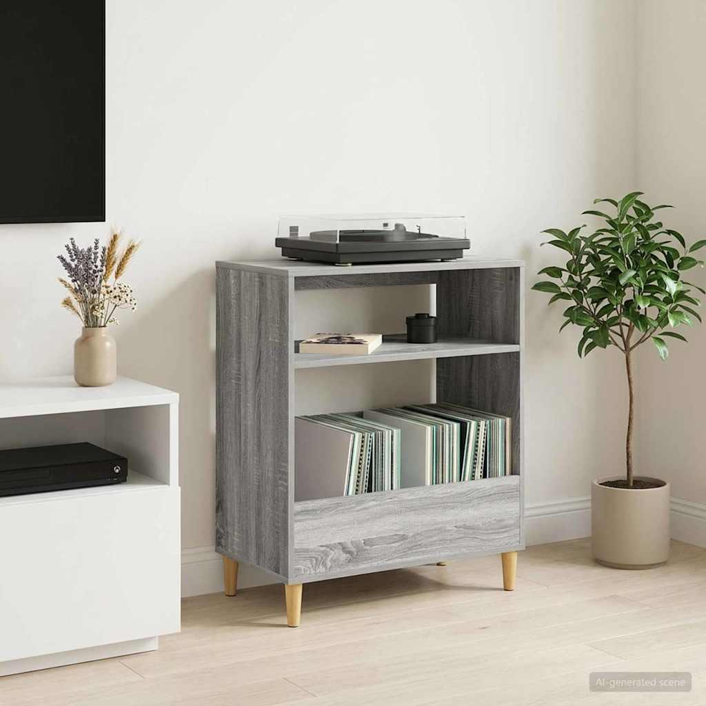 vidaXL Pladespillerstand Grå Sonoma 71 x 39,5 x 83 cm Konstrueret træ