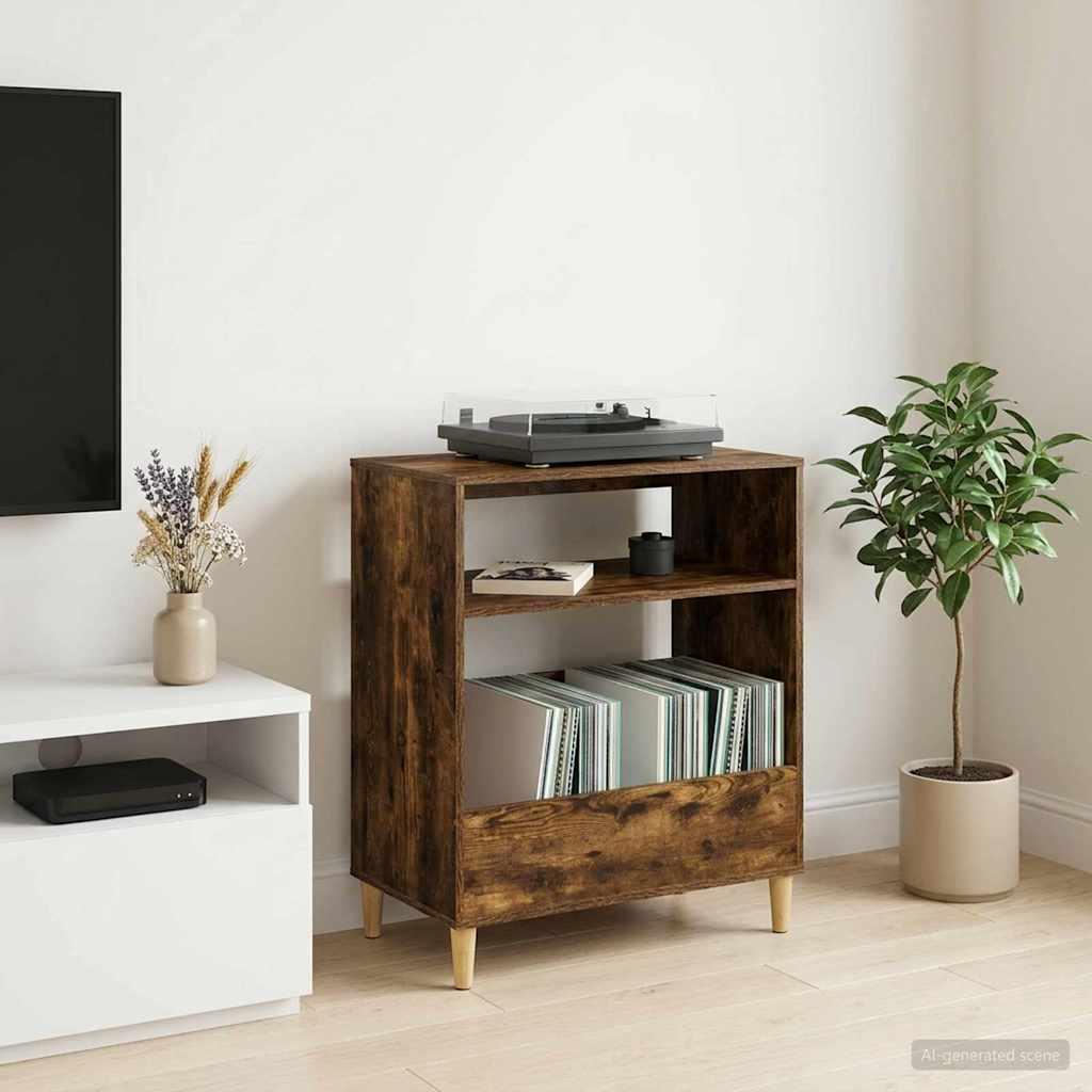 Pladespillerstand i røget eg 71 x 39,5 x 83 cm - TV-bord og vinylopbevaring