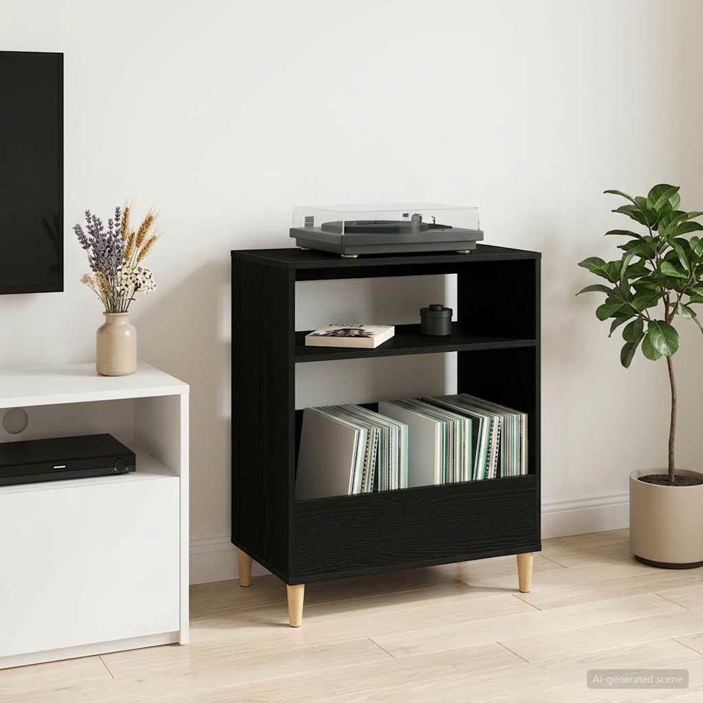 vidaXL Pladespillerstand Sort eg 71 x 39,5 x 83 cm Konstrueret træ