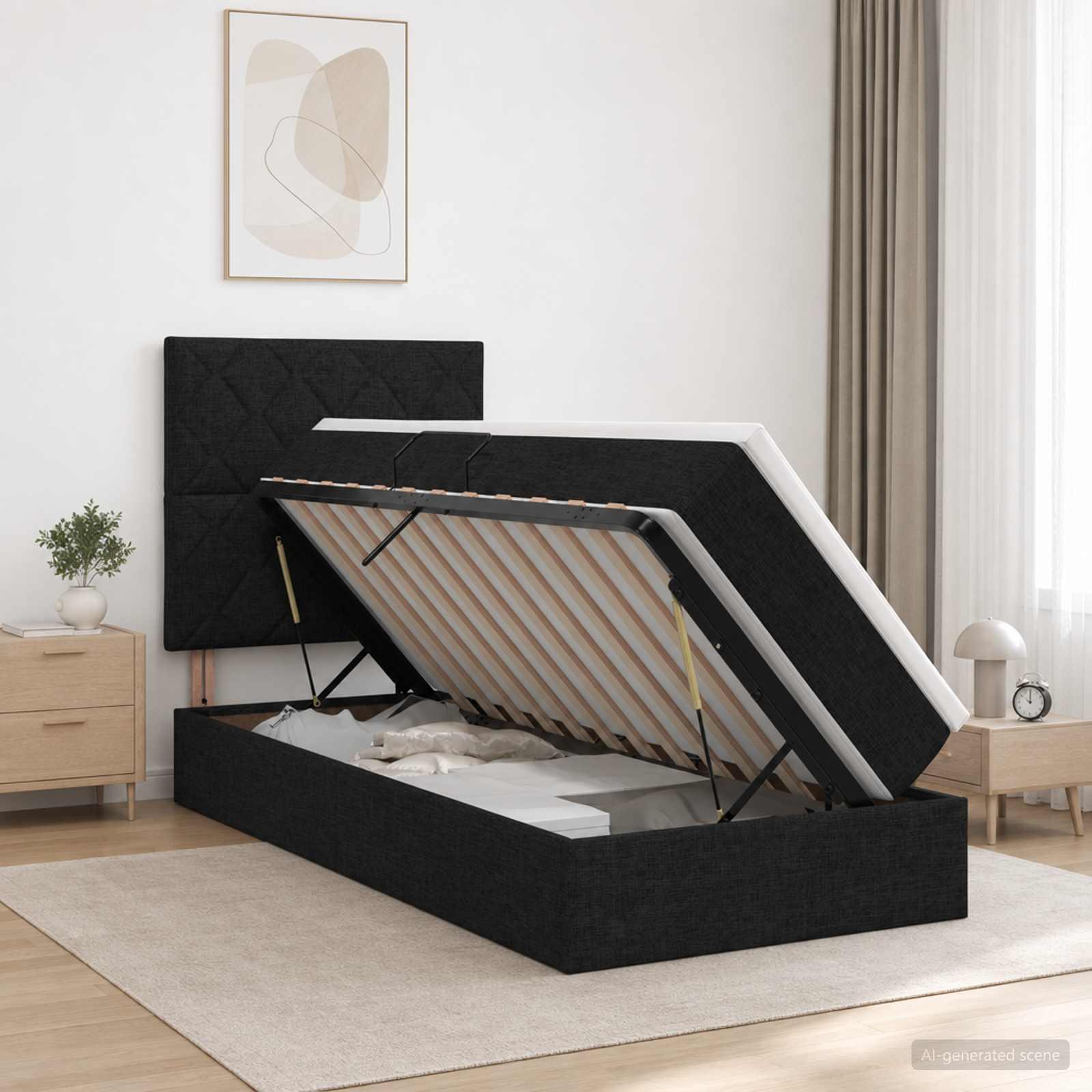 vidaXL Seng med opbevaring og madras Sort 90 x 190 cm Stof