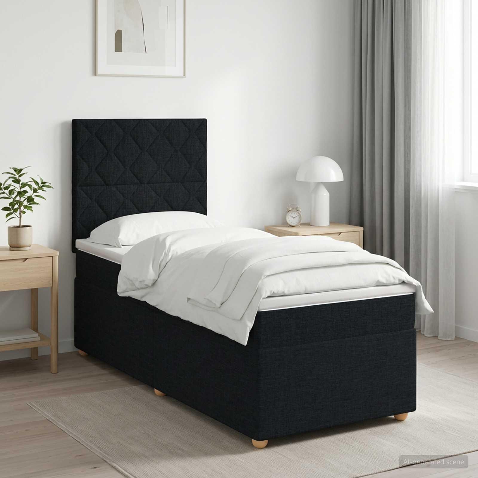 Kontinentalseng med madras, topmadras og hovedgærde 90 x 190 cm - sort stof