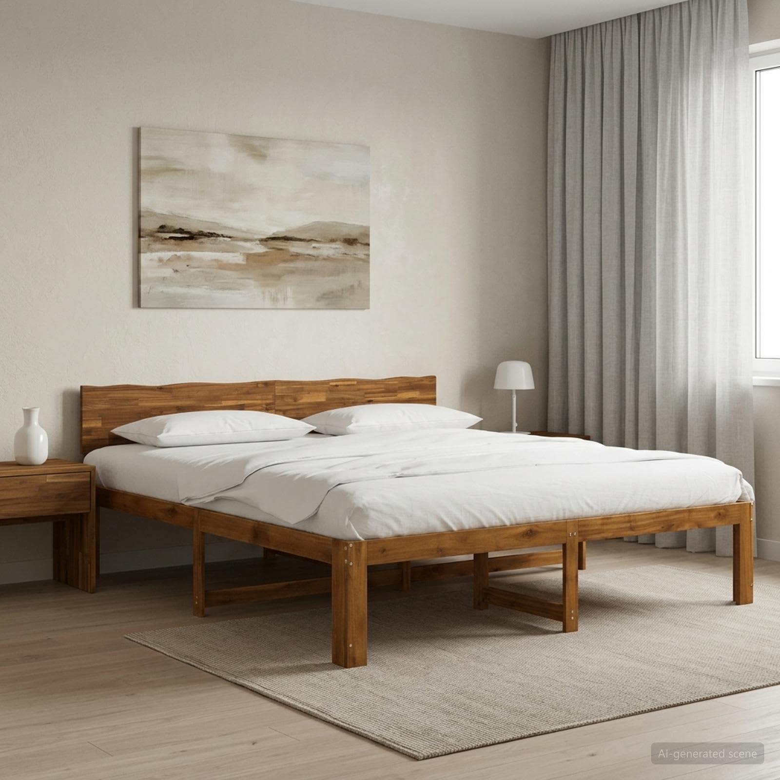 Dobbelt sengestel med hovedgærde ROSTOCK 200 x 200 cm naturfarvet