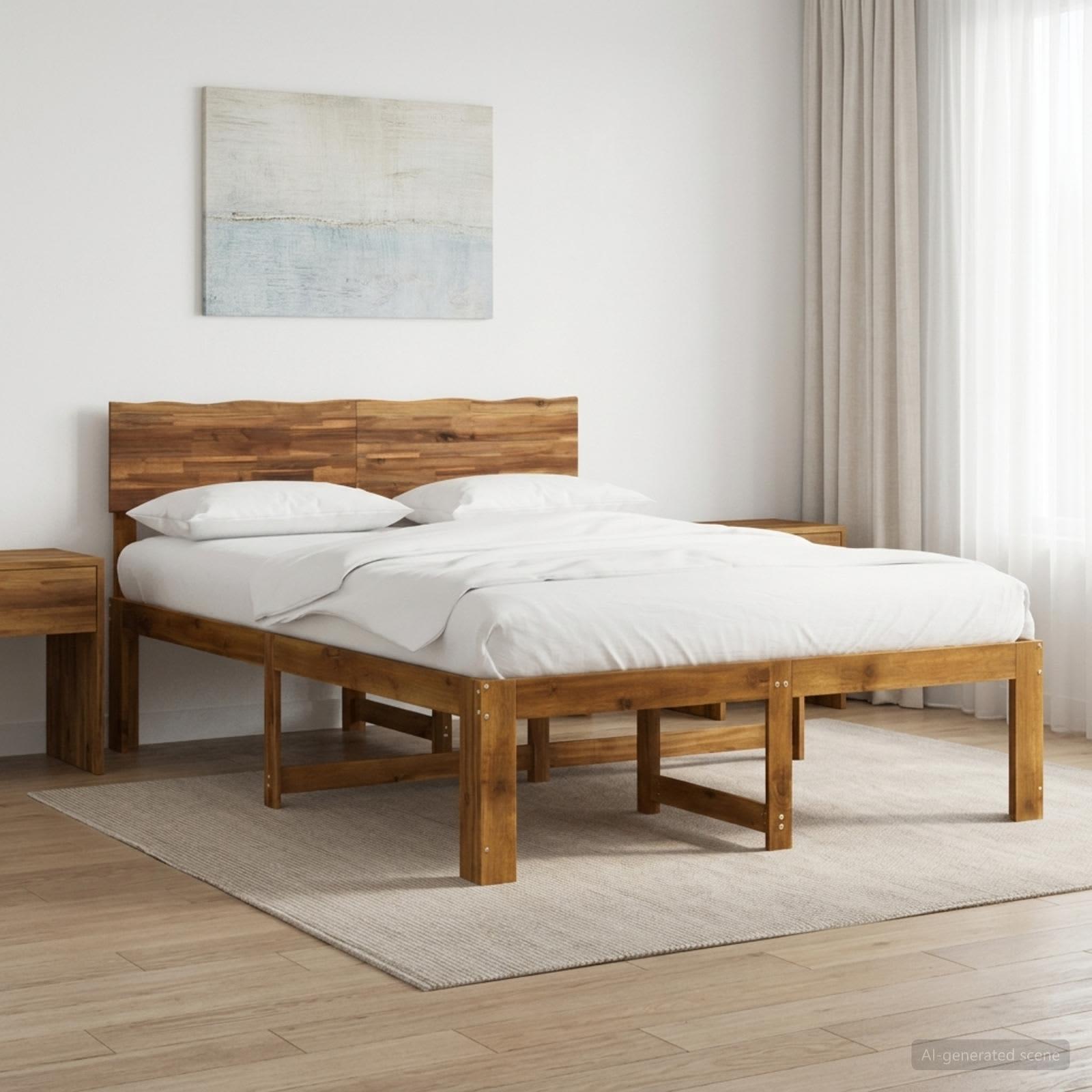 Dobbelt sengestel med hovedgærde ROSTOCK naturfarvet 140 x 190 cm