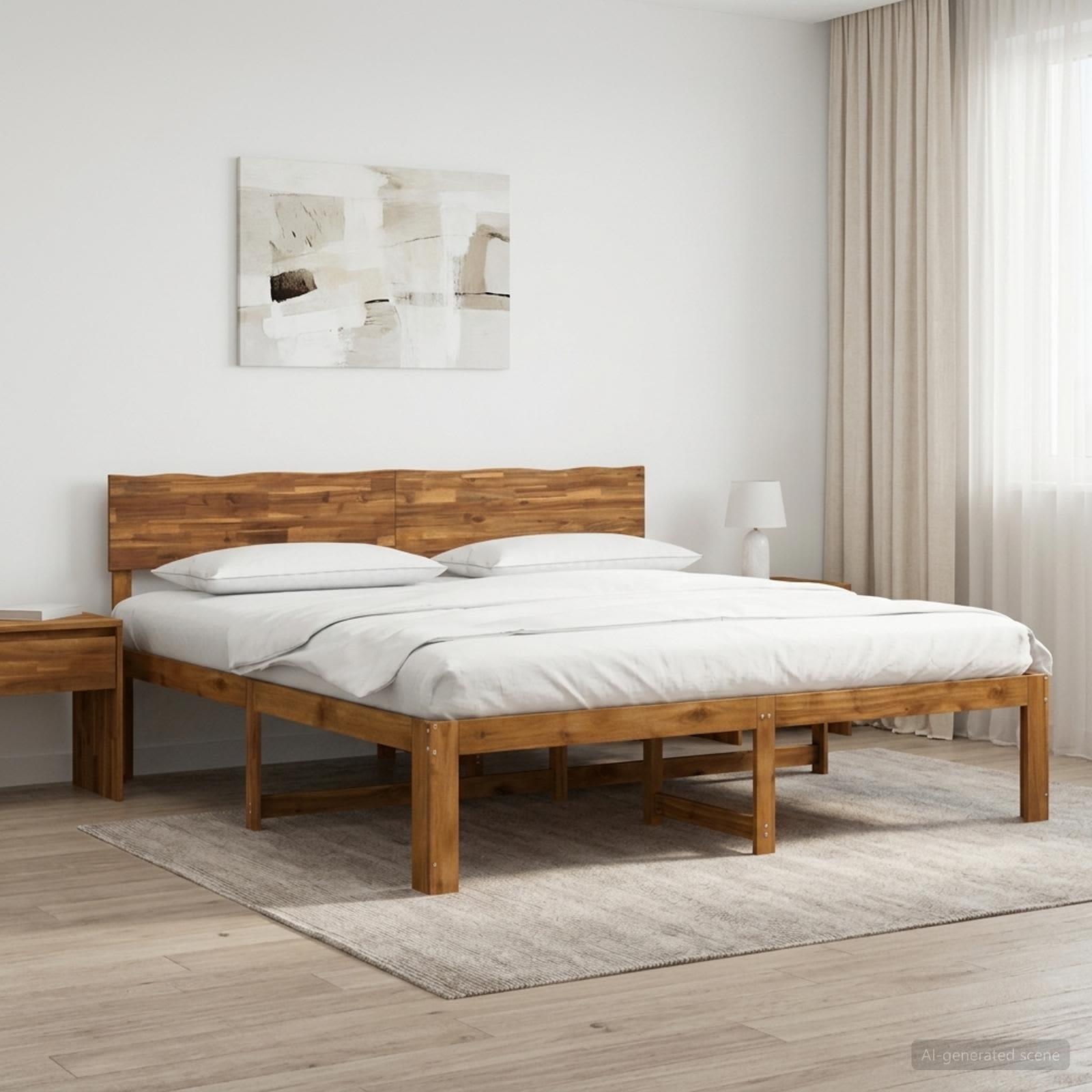 Dobbelt sengestel med hovedgærde ROSTOCK naturfarvet 200 x 200 cm