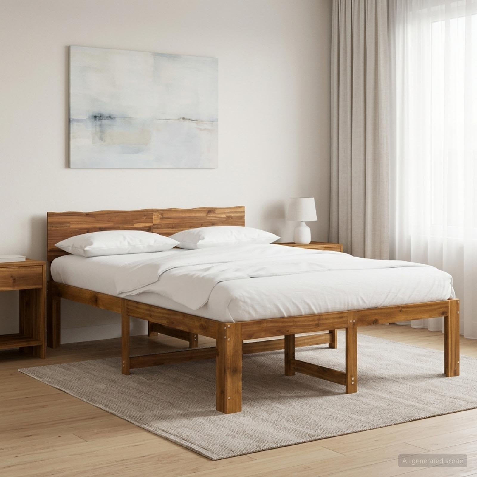 Dobbelt sengestel med hovedgærde ROSTOCK naturfarvet 135 x 190 cm