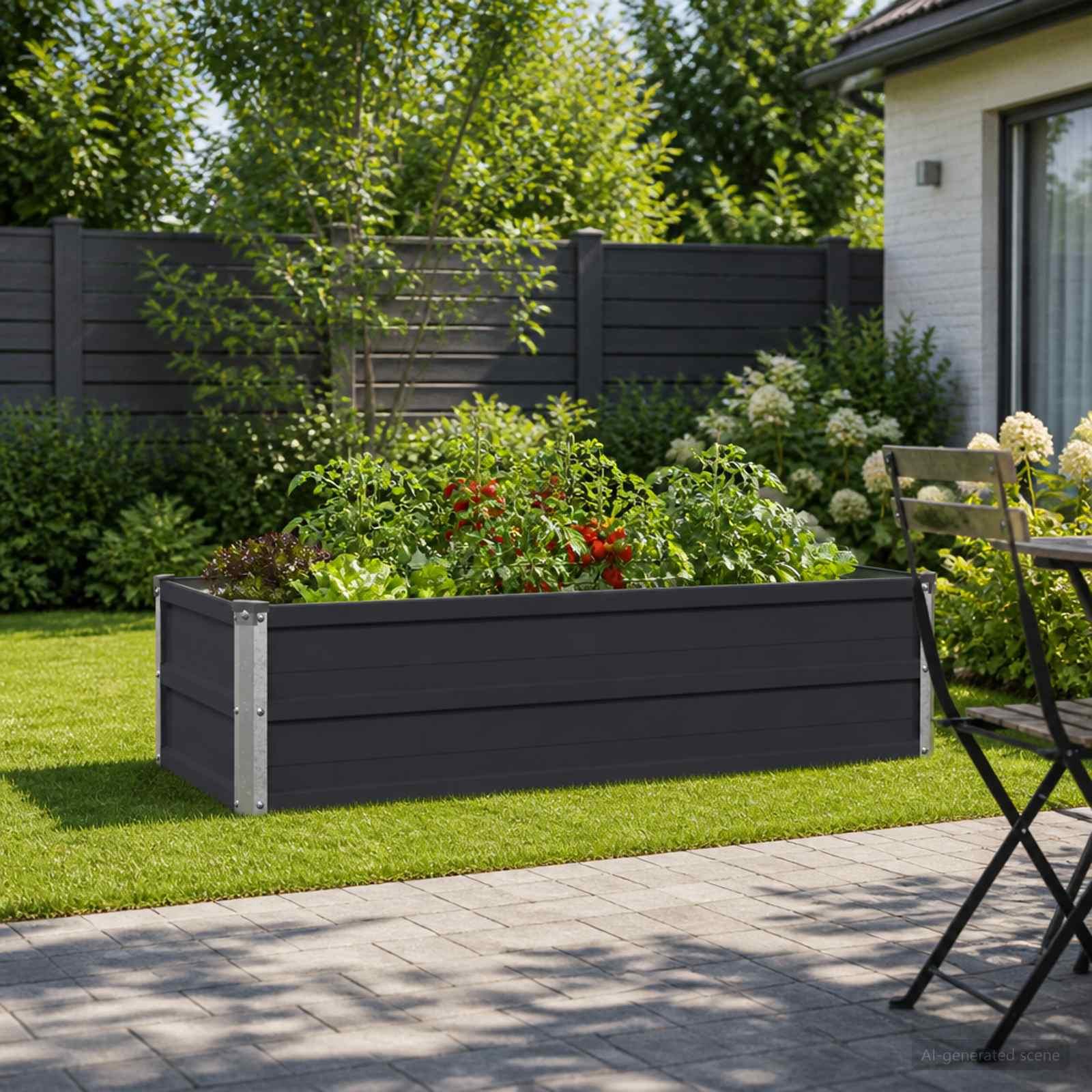 Hævet havebed i antracit 100 x 40 x 24 cm i koldvalset stål
