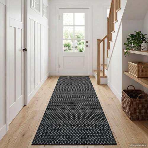 Løber tæppe ORIZ sort med geometrisk mesh mønster 50 x 200 cm