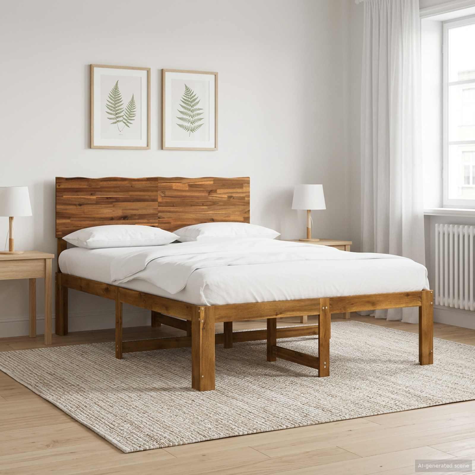 Dobbelt sengestel med hovedgærde ROSTOCK naturfarvet 140 x 200 cm