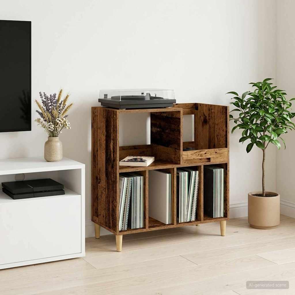 Pladespillerstand i egetræ 82 x 39,5 x 82,5 cm i konstrueret træ