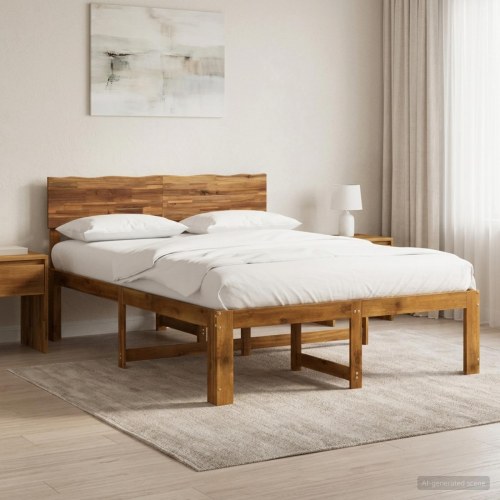 Dobbelt sengestel med hovedgærde ROSTOCK naturfarvet 140 x 190 cm