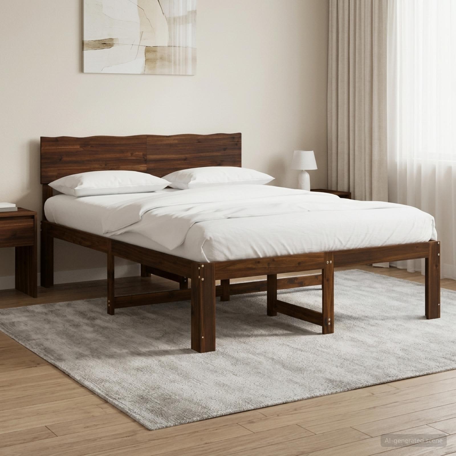 Dobbelt sengestel med hovedgærde ROSTOCK mørk brun 140 x 190 cm