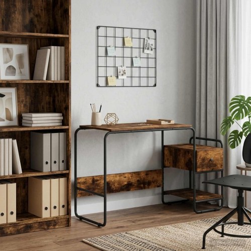 Skrivebord med opbevaring i røget eg 131,5 x 50 x 75,5 cm