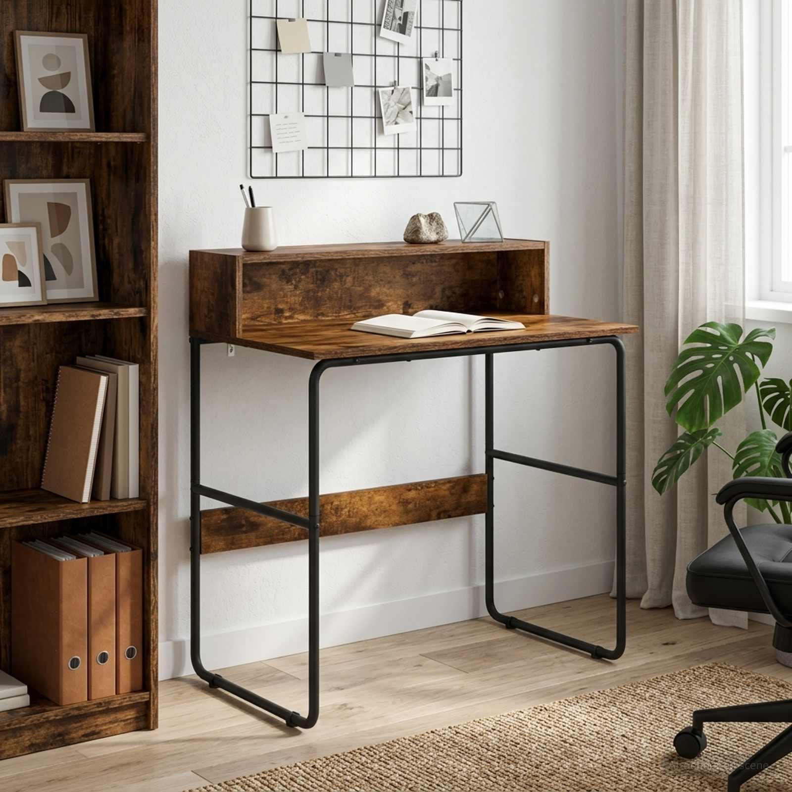 Skrivebord med opbevaring i røget eg 80 x 50 x 91 cm