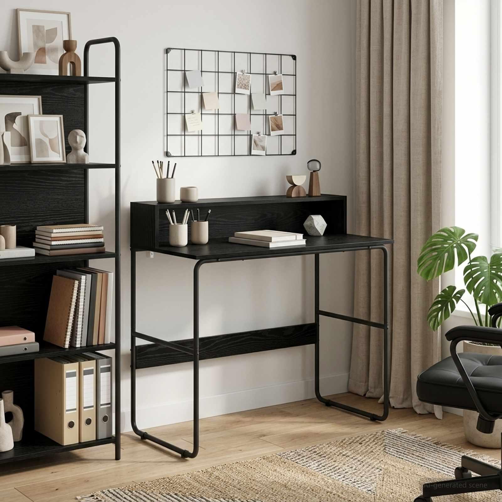 vidaXL Skrivebord med opbevaring Sort eg 100 x 50 x 91 cm