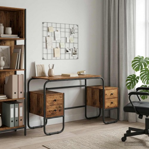 Skrivebord med opbevaring 145 x 50 x 75 cm - gammelt træ