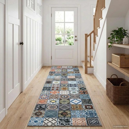 Løber tæppe ORIZ blå 80 x 250 cm i polyester