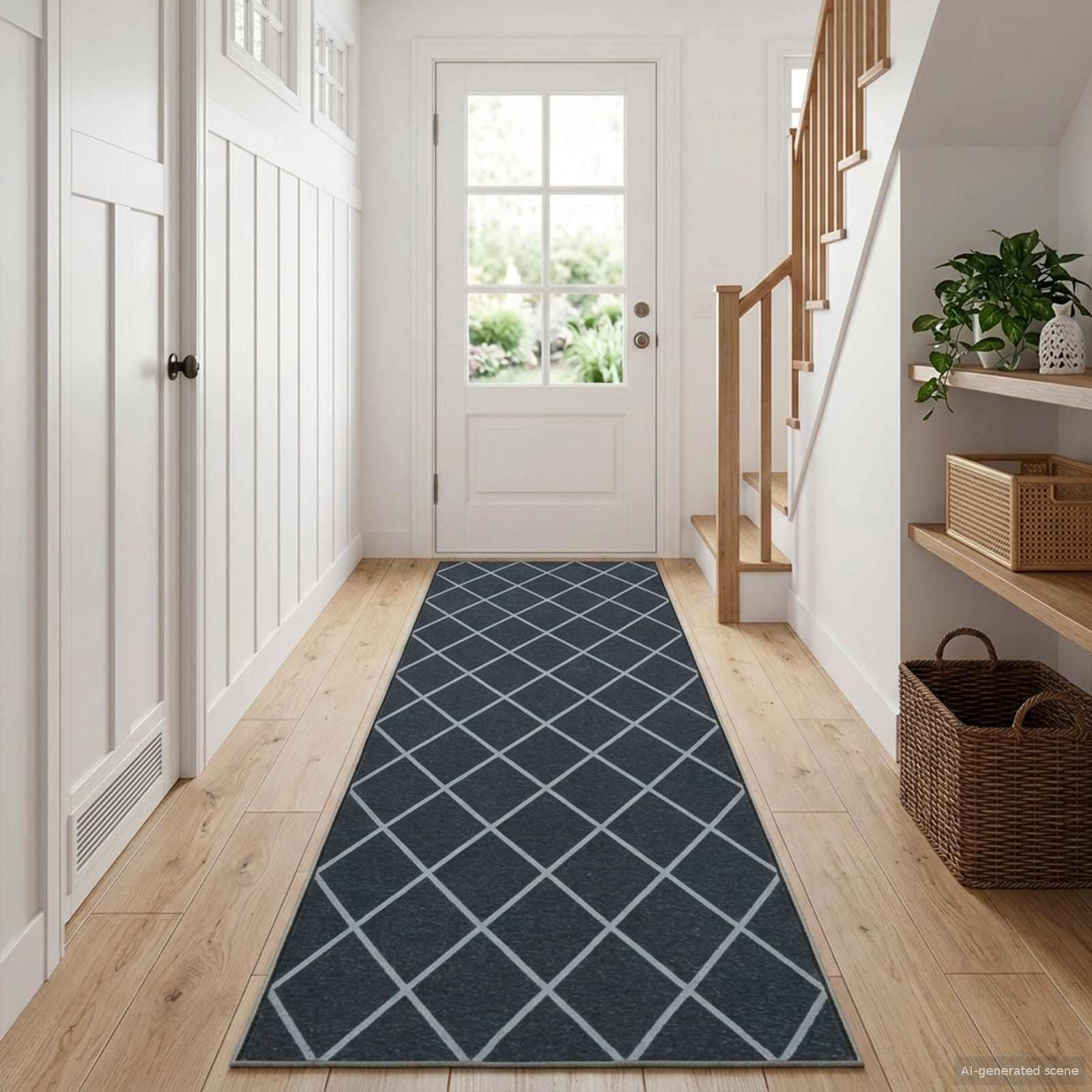Løber tæppe ORIZ sort med geometrisk mesh mønster 50 x 250 cm