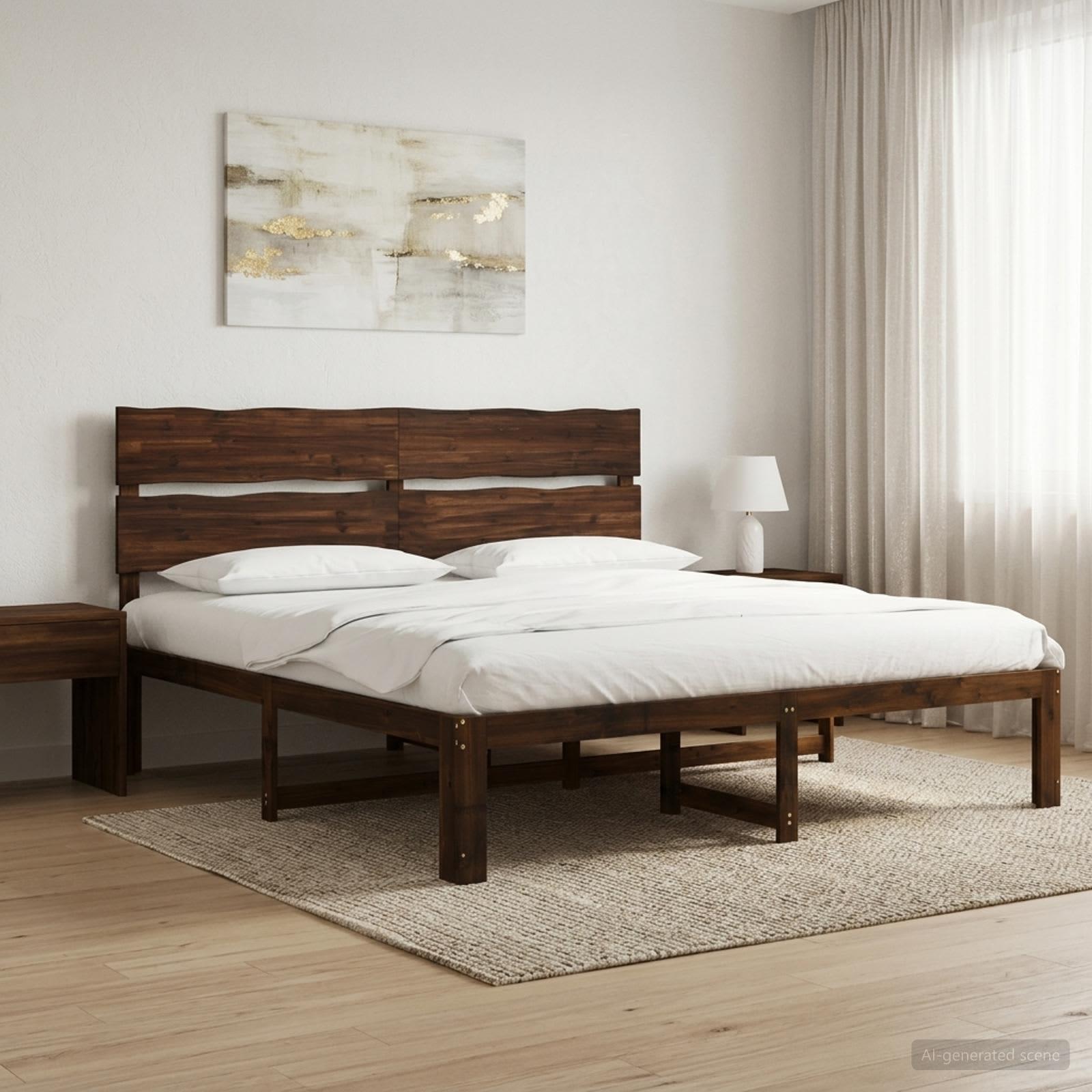 Dobbelt sengestel med hovedgærde ROSTOCK mørk brun 180 x 200 cm