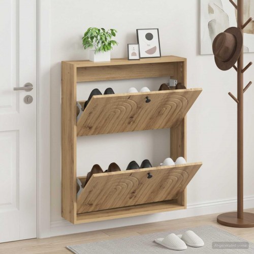 Vægmonteret skoskab ALKMAAR 71 x 17 x 86 cm i konstrueret træ - artisan-eg
