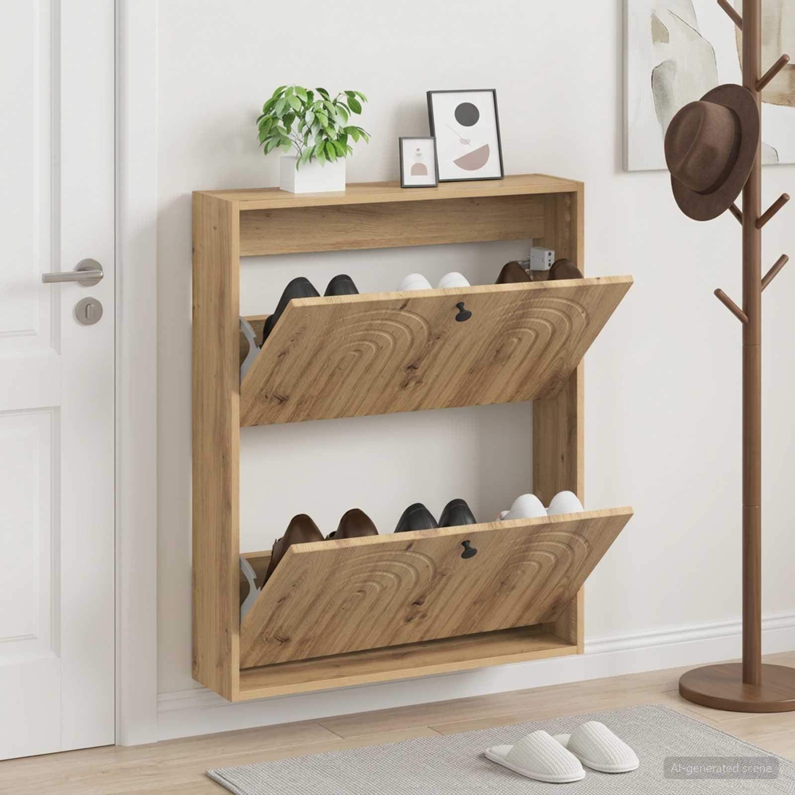 Vægmonteret skoskab ALKMAAR 71 x 17 x 86 cm i konstrueret træ - artisan-eg