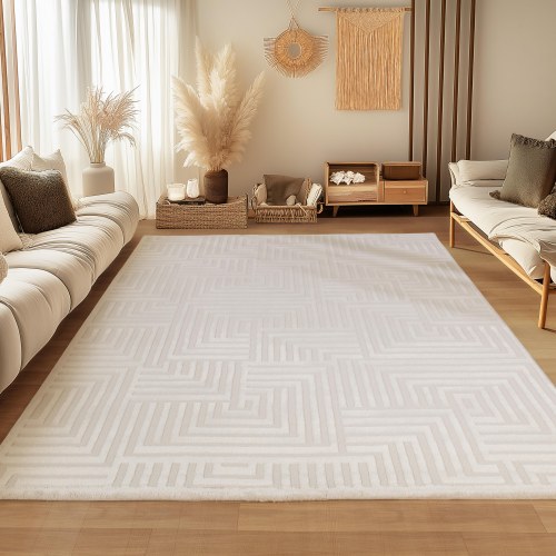 SAHARA 3D Design creme rektangulært kortluvet tæppe