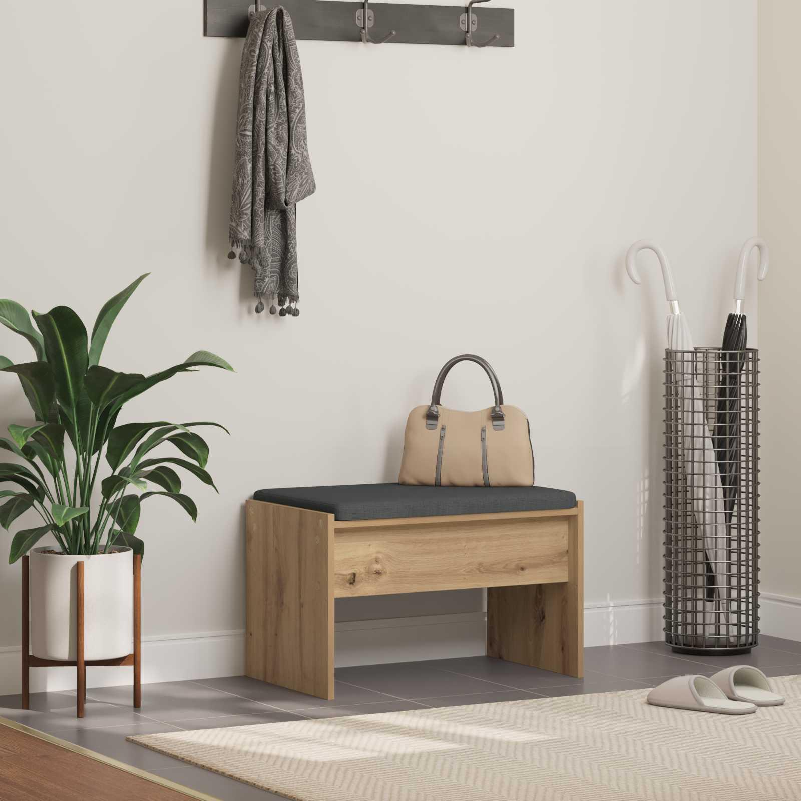 vidaXL Skobænk med hynde Artisan-eg 63 x 38 x 40 cm Konstrueret træ