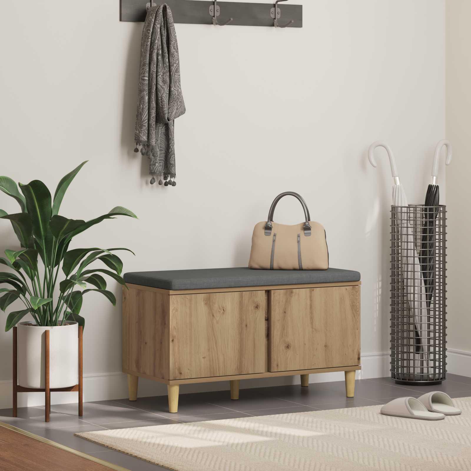 vidaXL Skobænk med hynde Artisan-eg 80 x 38 x 46 cm Konstrueret træ
