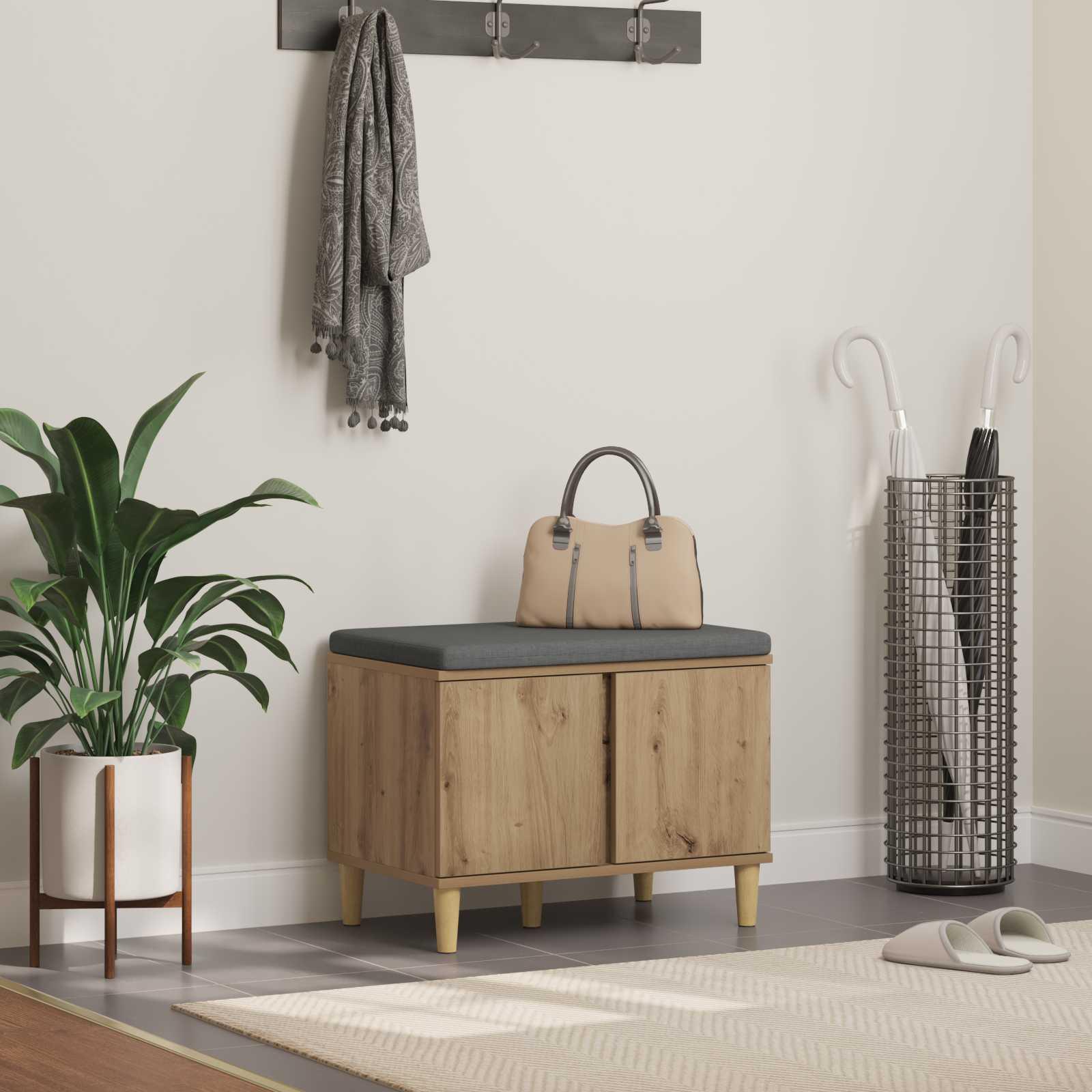 vidaXL Skobænk med hynde Artisan-eg 60 x 38 x 46 cm Konstrueret træ