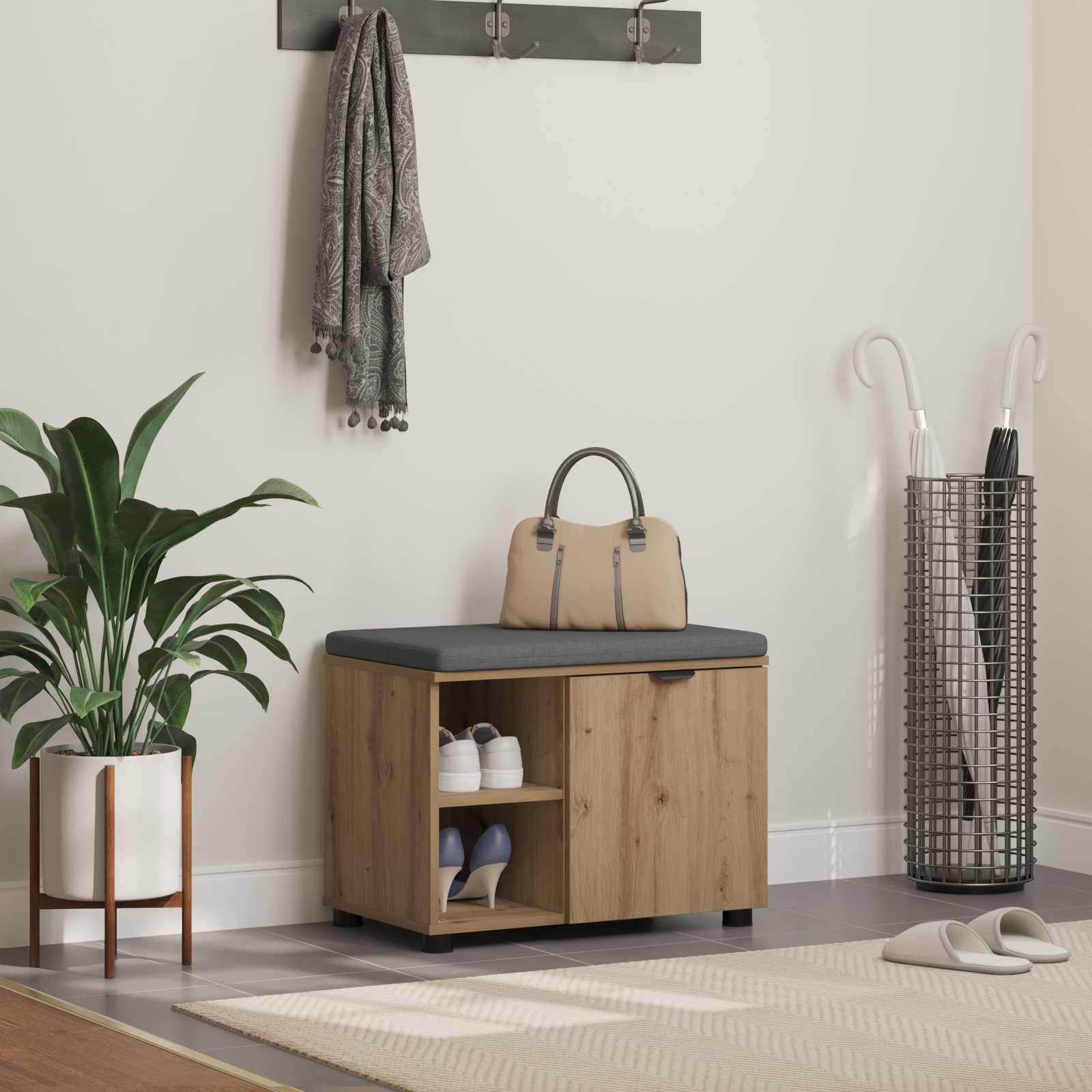 vidaXL Skobænk med hynde Artisan-eg 60 x 38 x 46 cm Konstrueret træ