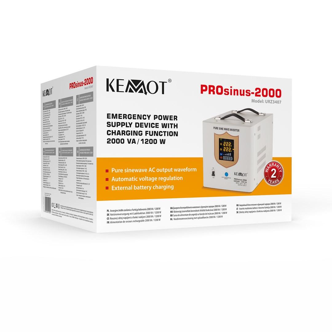 KEMOT PROsinus-2000 nødstrømsforsyning og ren sinus inverter 12 V/230 V 2000 VA/1200 W