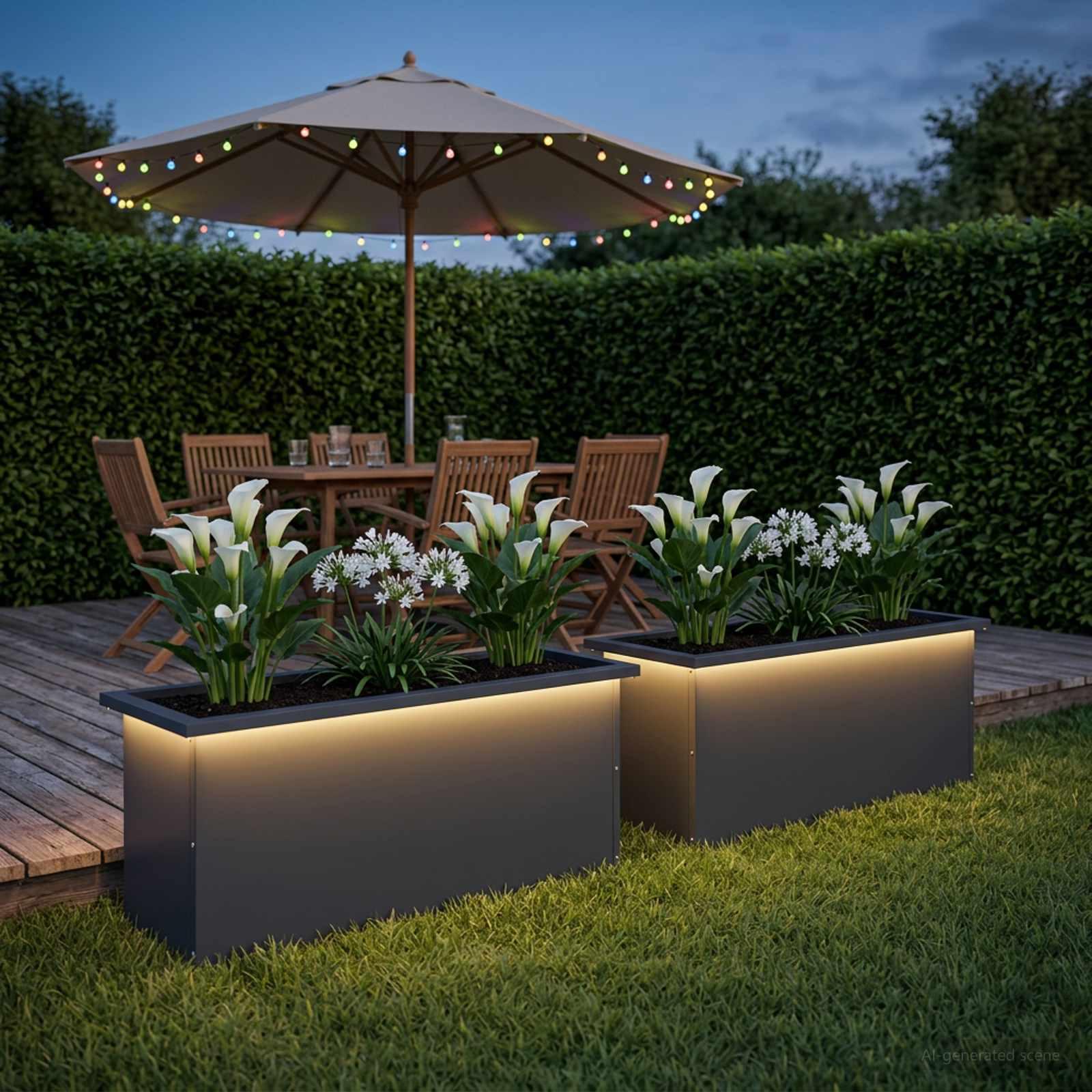 vidaXL Plantekasse med LED 2 stk. Antracit 30 x 100 x 30 cm Stål